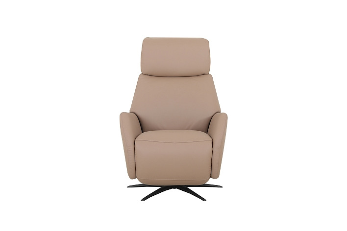 a reclining chair with a beige leather reclining chair