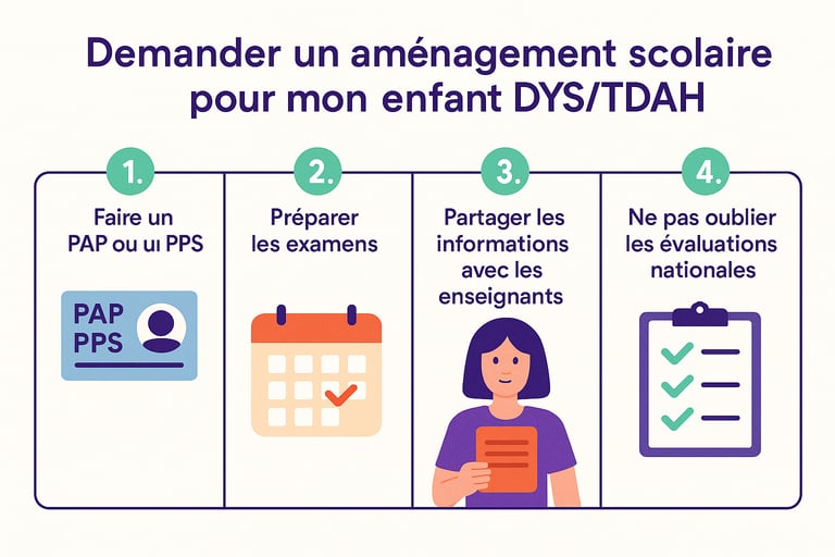 Étapes aménagements scolaires enfants DYS
