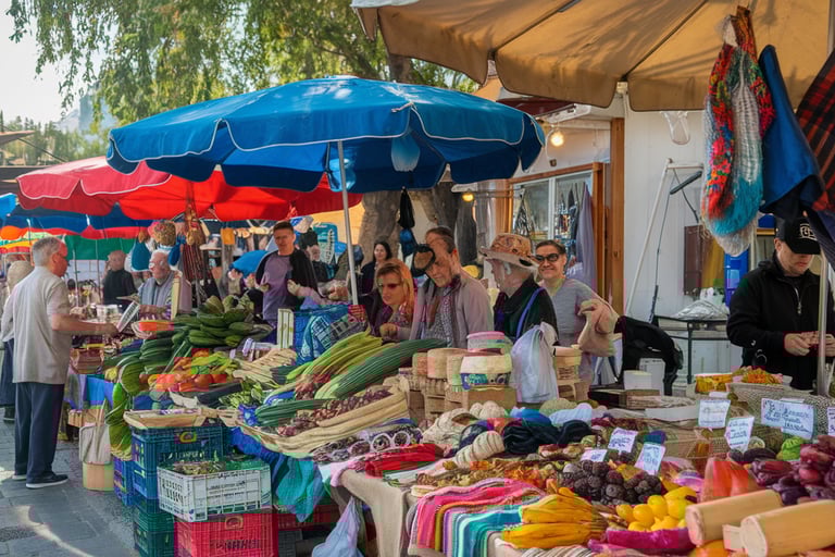 a group of people shopping in Dalyan's local markets