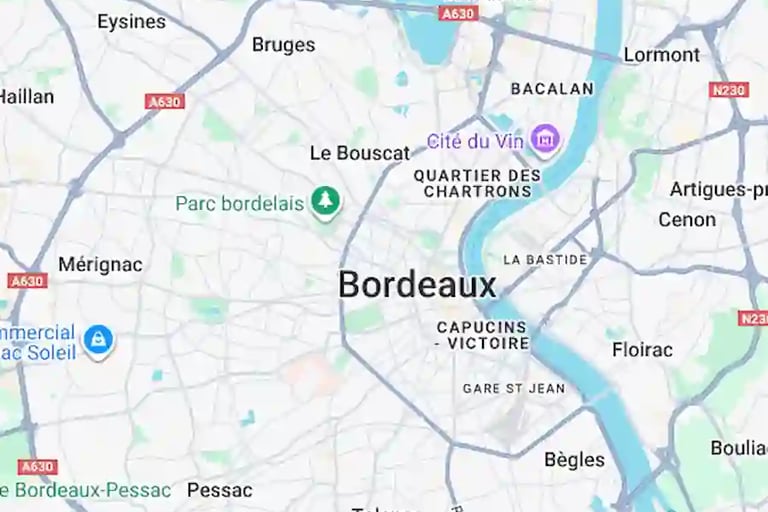 carte de la ville de Bordeaux