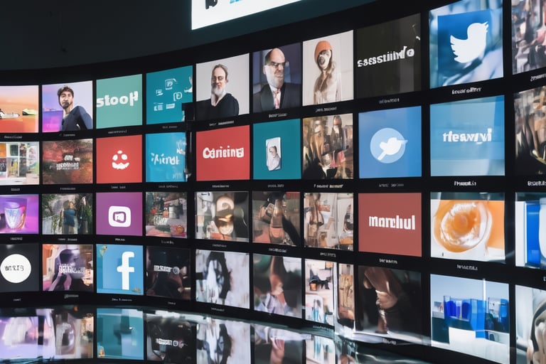 a large screen tv with many different pictures of people