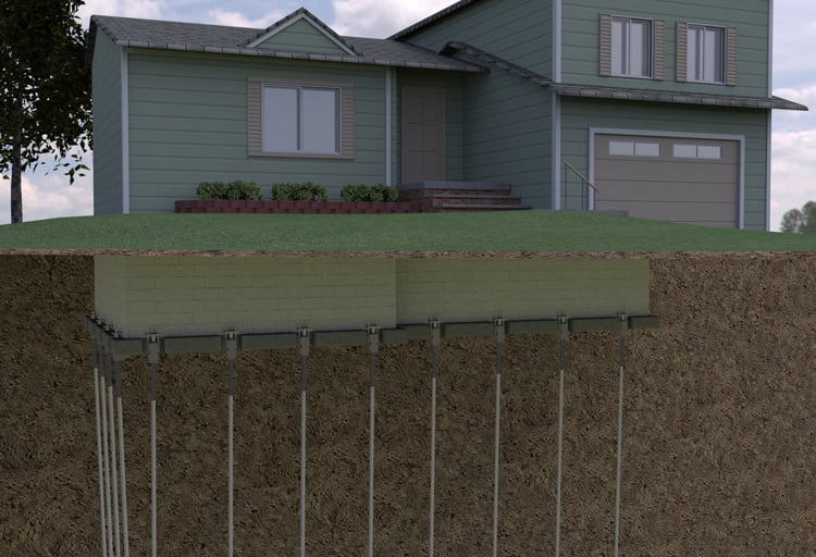 installation of a foundation peer that stabilizes sinking floors