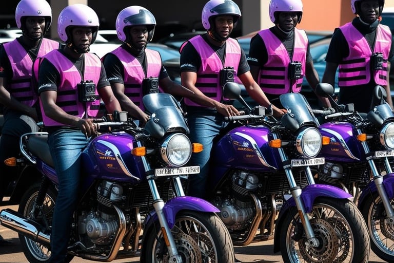 Motards de Super Wewa en groupe sur parking