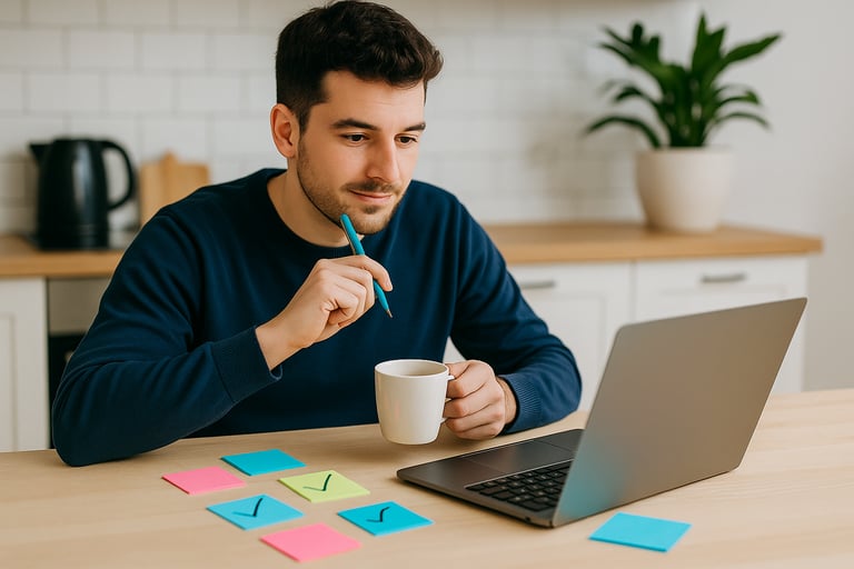 Ondernemer die aan de keukentafel zit en graag Marketinghulp wil