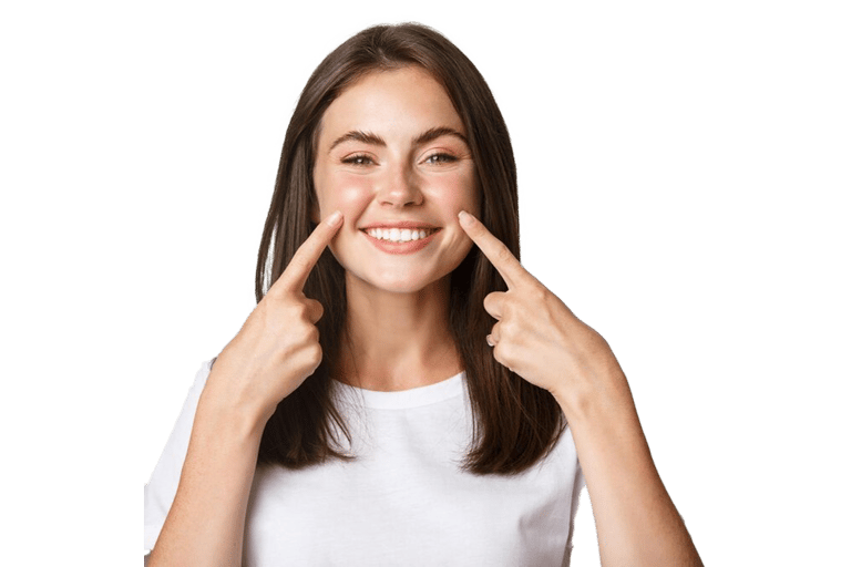 woman wearing white teeth whitening