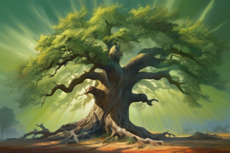 gran árbol cubre el cielo