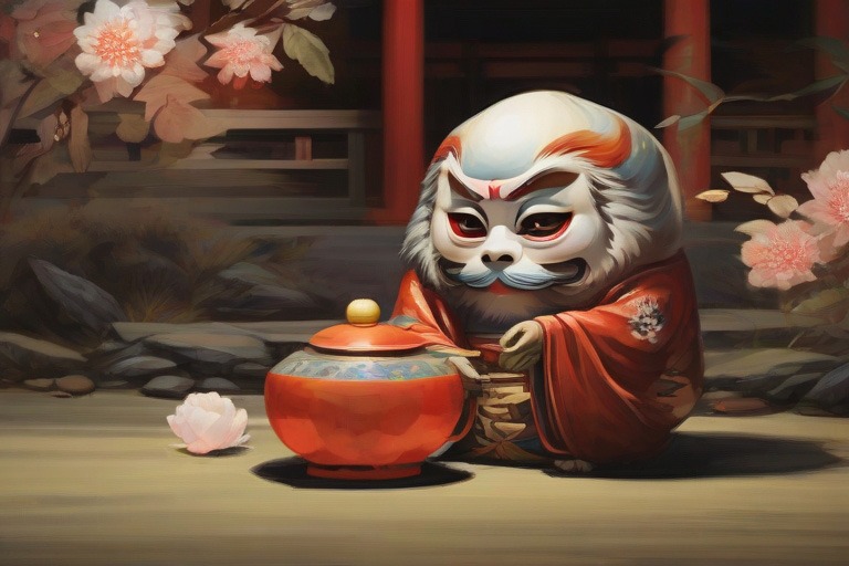 daruma bebiendo té en meditación sentada