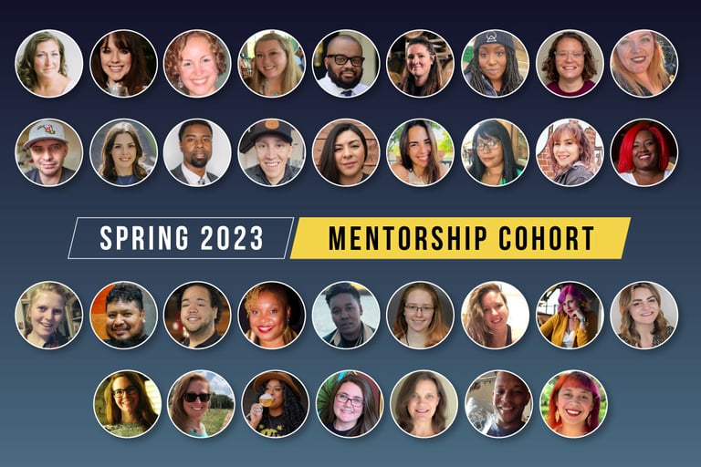 A diverse group of professional portraits for the Spring 2023 Mentorship Cohort program members.