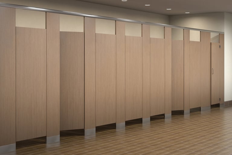 "Stainless steel and nylon accessories for toilet cubicles"