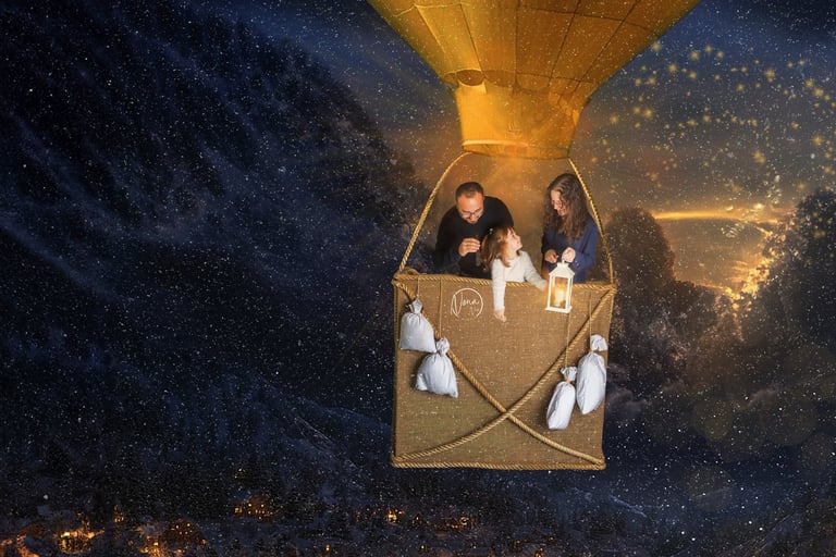a family in a hot air balloon balloon