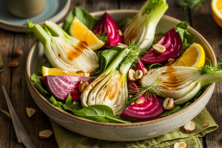 a bowl of salad with oranges and nuts