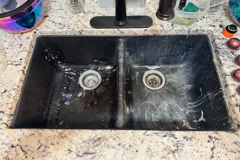 Before:  wear and tear on the old sink!