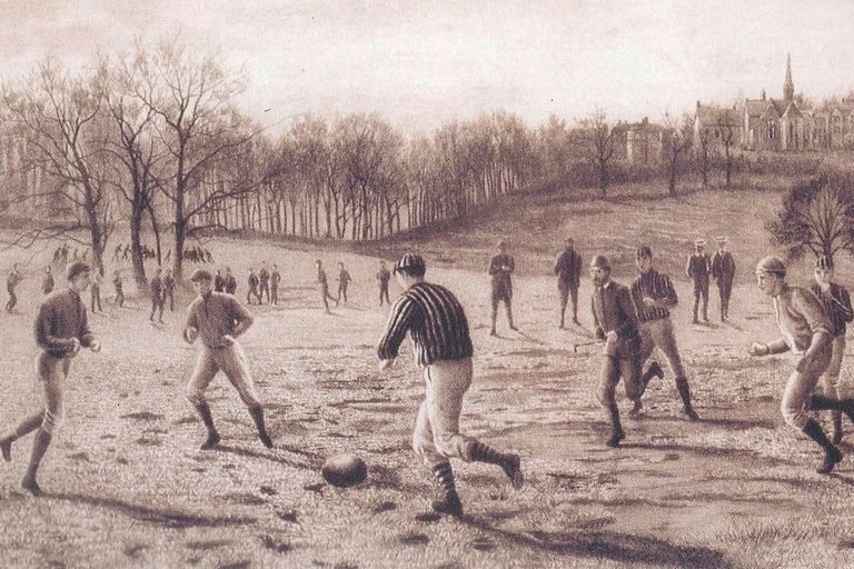 A 19th century drawing of a game of football