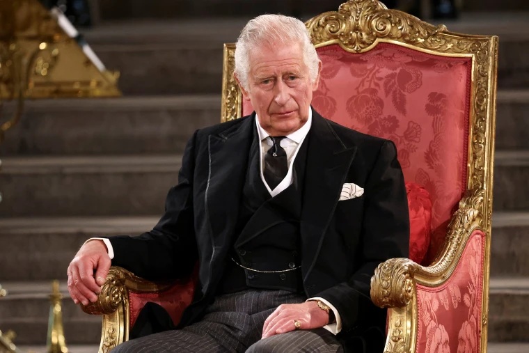 King Charles III, seated at the opening of the UK Parliament