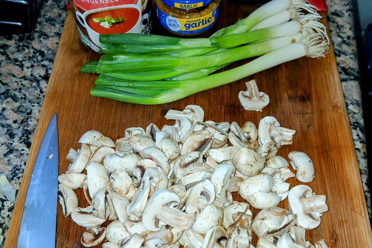 chopped mushrooms and green onions