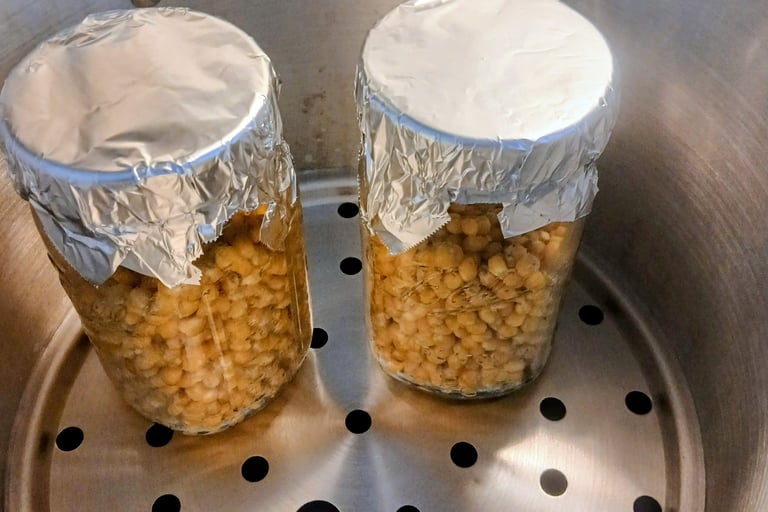 grain jars in a steam pot