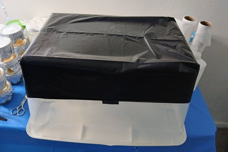 a liner on outside of tub before putting it inside for growing gourmet mushrooms
