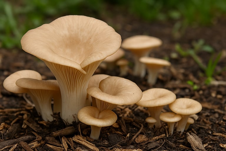 oyster mushroom growing outdoors