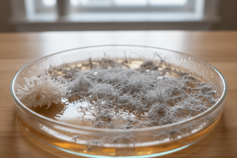 agar plate with cob web mold