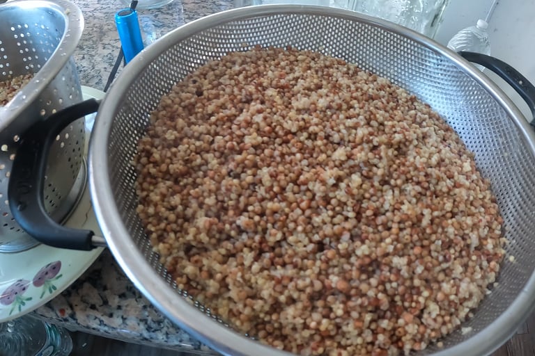 wild bird seed grains drying and cooling on a counter top