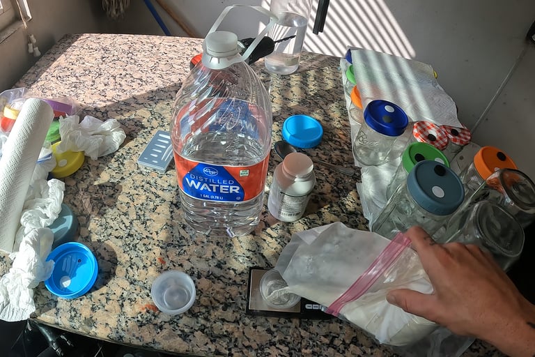 weighing out agar powder for no pour agar jars