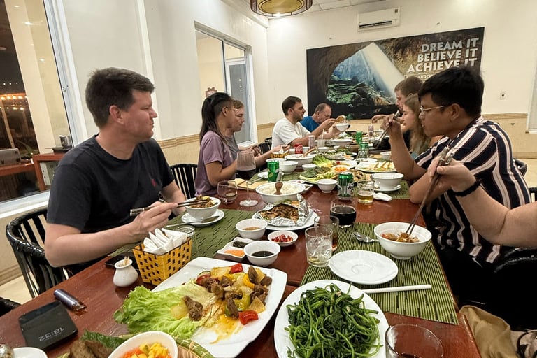 Conoeing at the Chay Lap Farmstay after completing Hang Son Doong Cave, Phong Nha, Vietnam