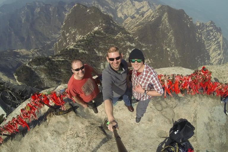 Nick billington at the Mt Huashan Plank Walk in the Sky, Xian, China