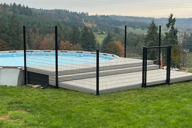 Deck and fence for pool