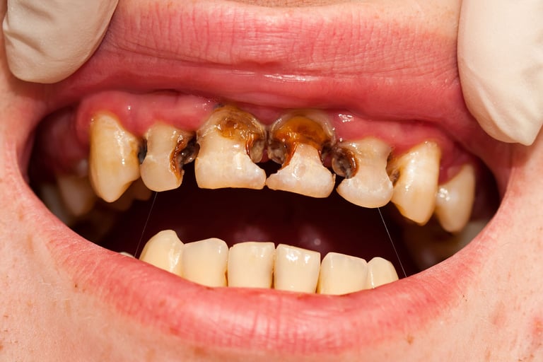 mouth showing caries or cavities in teeth