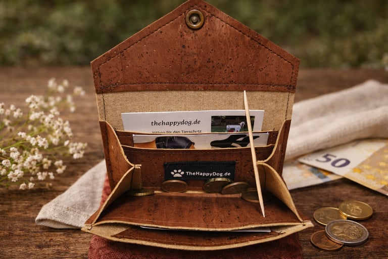 Kleine Geldbörse aus Korkstoff, Korkleder