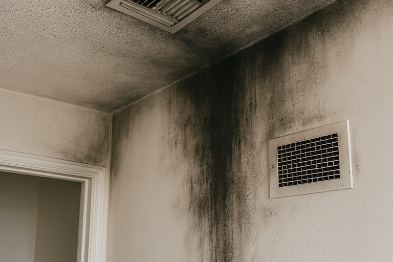 Soot buildup on interior surfaces after house fire in Conroe home