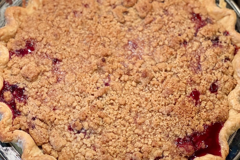 cherry peach crumb pie