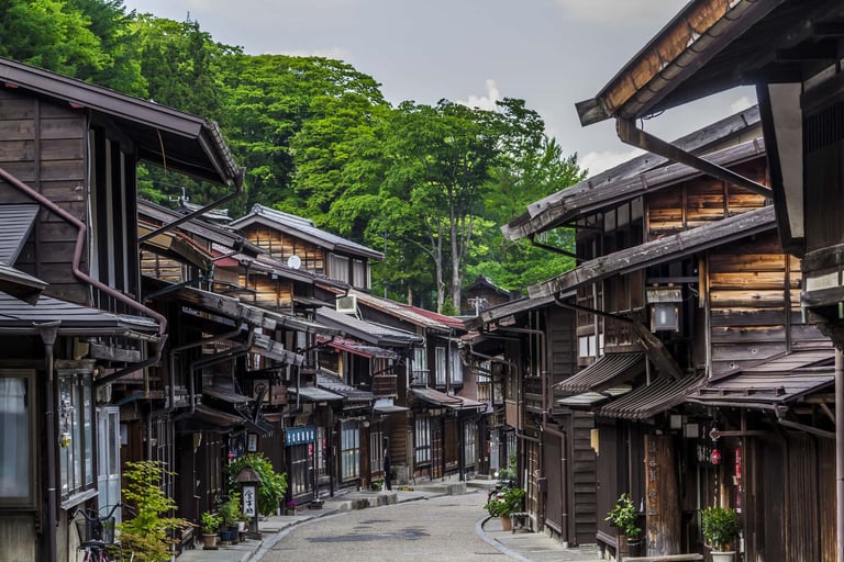 Traditional japanese village with wooden houses Naraijuku
