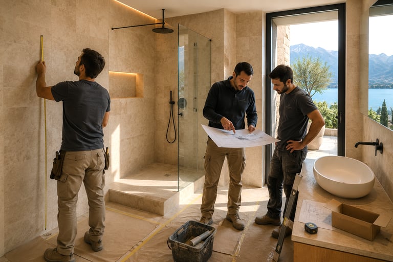 Étude d'un projet immobilier avec plans de rénovation et échantillons de matériaux.