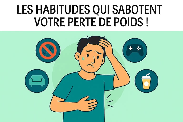 Personne en surpoids face a des choix alimentaires, illustrant des habitudes qui freinent la perte de poids, recherchesante.c