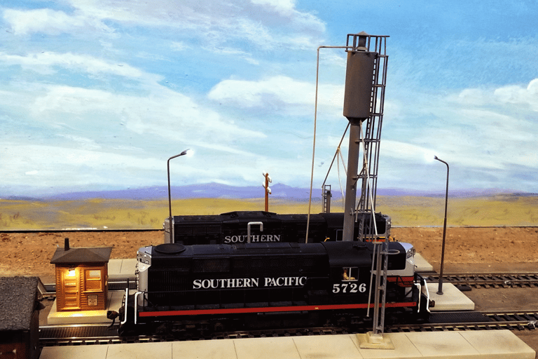 Southern Pacific Locomotives parked in the yard.