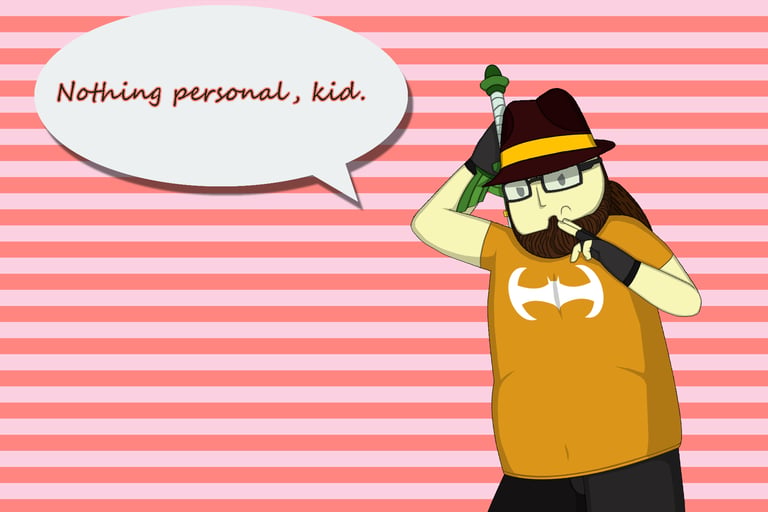 Main character from the comedy neckbeard simulator Fedorable Life about to attack saying a meme.