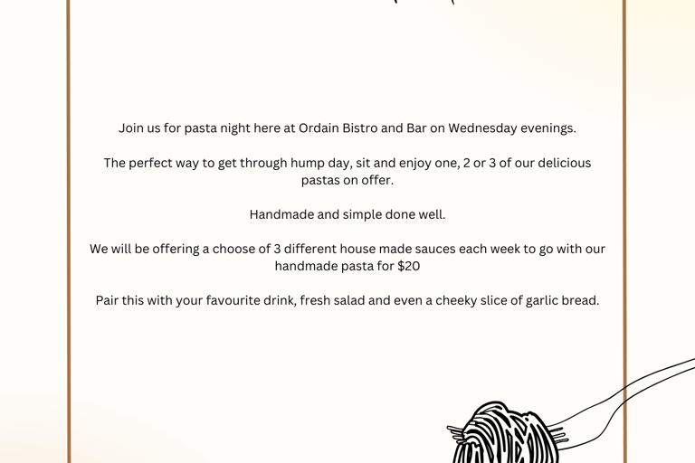 pasta wednesday ordain bistro restaurant dinner fresh