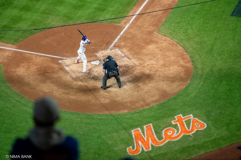 mets player during an at-bat in the batters box with the mlb umpire at citifield