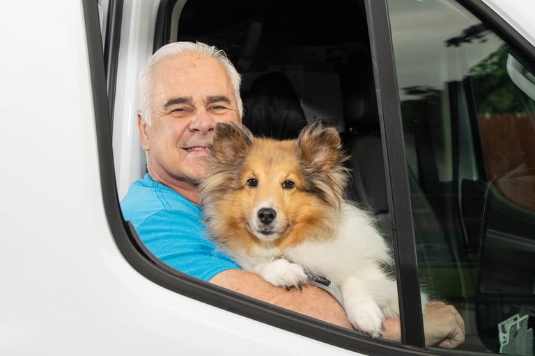 John and Callie in service van window