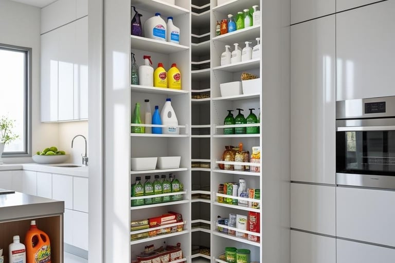 Magic corner kitchen storage solution for L-shaped modular kitchen