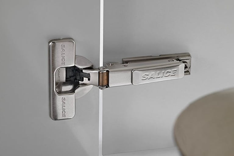 Silentia soft-close hinge providing noise-free cabinet closing by SR Enterprises