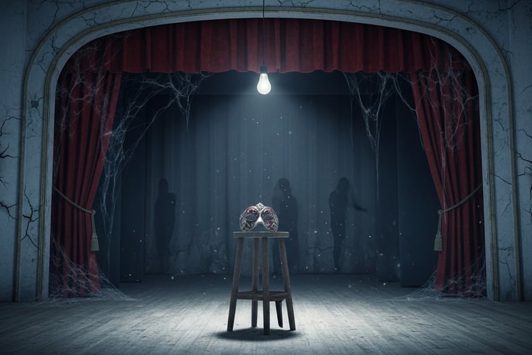 Abandoned stage covered in dust