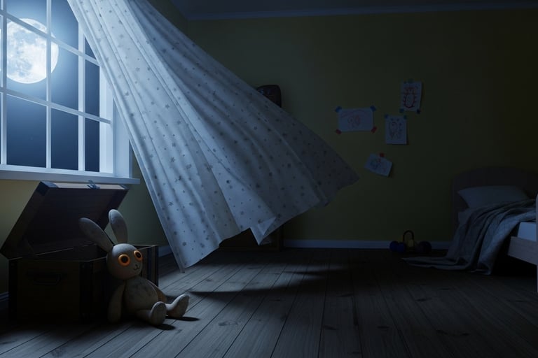 Empty child’s bedroom at night