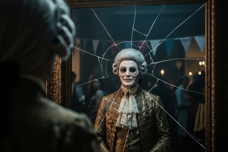 Party scene at night, figure in antique costume