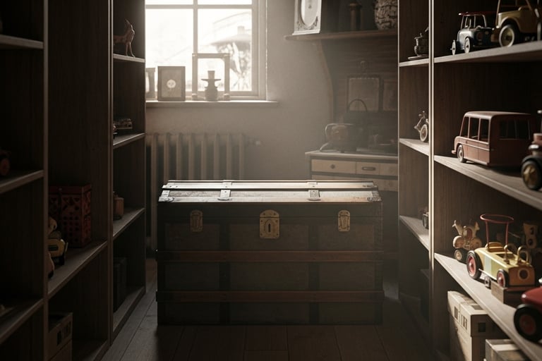 Vintage toy chest in antique shop