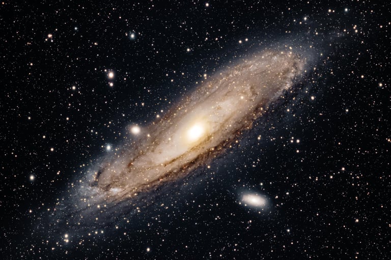 Vue spectaculaire de la galaxie d'Andromède, ses spirales lumineuses et ses millions d'étoiles brillantes