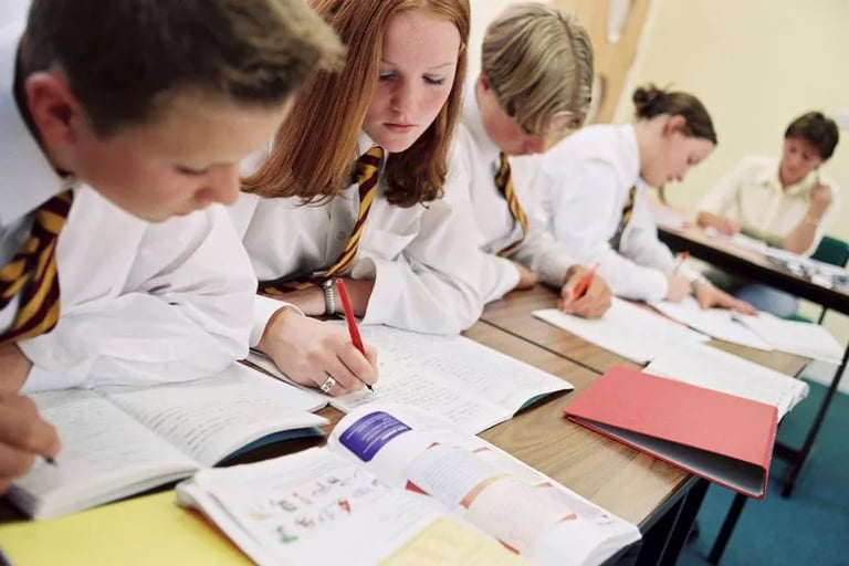 Children doing classroom translation