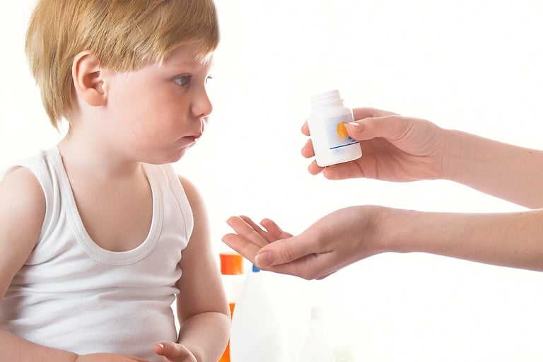 child taking medicine for constipation