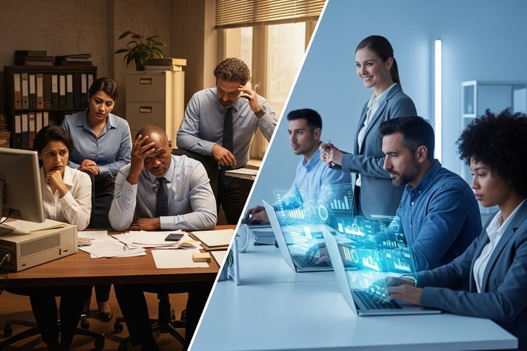 Business owners falling behind competitors due to outdated technology and slow systems.